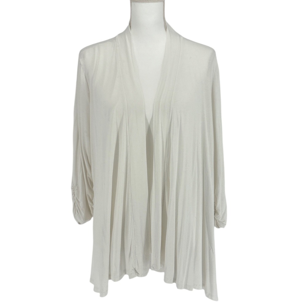 Soma White Soft Jersey Open Front Cardigan Ruched Sleeve Cardigan XL Lightweight